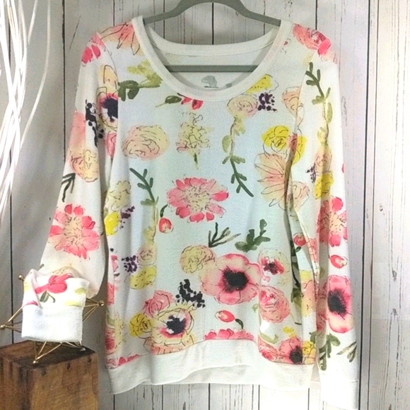 Chaser Tops - Chaser Floral Pullover Cutout Back Distressed Top